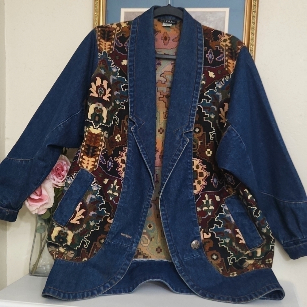 Rare Small-Large Oversized Tapestry Denim Vintage Jacket Y2K Bode Grandmacore - Picture 15 of 15